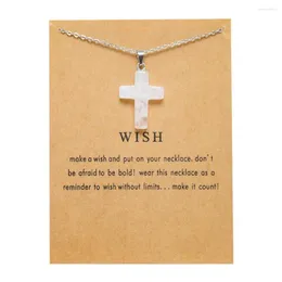 Pendant Necklaces Trendy Fashion Alloy Silver Color Wish Card Glass Natural Stone Cross Pendent Necklace For Women Girl Gift Birthday