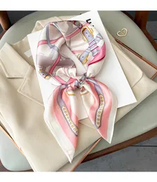 Designer Letters Print Flower imitate Silk Scarf Headband for Women Fashion Long Handle Bag Scarves Paris Shoulder Tote Luggage Ribbon Head Wraps 70x70CM 4Colors