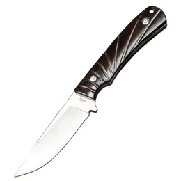 Ny 1. M6692 Survival Straight Knife 7Cr13Mov Satin Drop Point Bade Full Tang Ebony Handle Outdoor Camping Handing Hunting Knives With Leather mantel