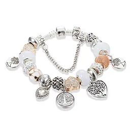 Charm-Armband mit Stammbaum-Anhänger und Originalverpackung für Pandora, 925 versilbert, Party-Schmuck für Frauen, Freundin, Geschenk, Schlangenkette, Charm-Armbänder-Set