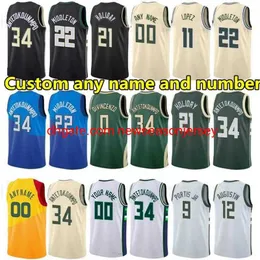 stitch embroidered Custom Basketball Jerseys Giannis 34 Antetokounmpo Bobby Portis jr Khris Middleton Jrue Holiday Connaughton Grayson Allen city