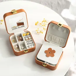 Jewelry Boxes Casegrace PU Leather Mini Jewelry Box Organizer for Jewelry Earrings Necklace Ring Storage Casket Travel Portable Jewellery Case 230214