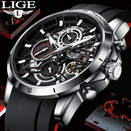 Zegarek Lige moda mężczyźni oglądają najlepszą markę luksusowe wodoodporne sportowe zegarki męskie Silikon Automatyczna data wojskowa RELOJ HOMBRE 230215