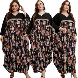 Этническая одежда напечатана абайяс -мусульманские женщины, длинное платье негабаритное макси -хала, турецкий кафтан на Ближнем Востоке, свободный Дубай Вестидо Исламский араб