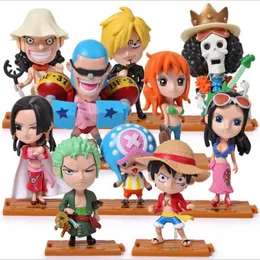 Q wersja anime One Piece Pvc Figurs Action Cute Mini Figur Toys Dolls Model Collection Toy Brinquedos 10 -częściowy zestaw shippin262b
