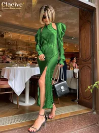 Lässige Kleider Clacive Fashion Chic Green Women's 2023 sexy Off Schulter Langarm Midi Kleid weibliche elegante schlanke Schlitzparty
