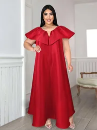 Vestidos de tamanho grande ontinva vermelha longa mulher curvilínea de babados v pesco