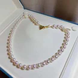 Kedjor fina smycken naturliga hav akoya 8.5-9mm runda vita pärlor halsband för kvinnors hjärtformade lås halsband