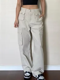 Kadın Pantolon Kargo Kadın Y2k Yüksek Bel Baggy Takım Vintage Kot Harajuku Düz günlük pantolon Giyim Kadın Streetwear
