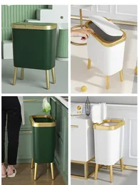 Waste Bins Golden Luxury Trash Can for Kitchen Creative Highfoot Black Garbage Tin Bathroom 230215271j