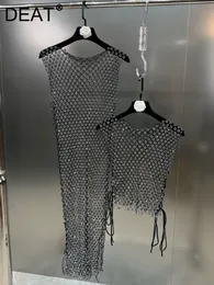 Женская футболка DEAT 2023, летняя мода, пуловер без рукавов с круглым вырезом и бриллиантами, сексуальная футболка WW97601L 230214