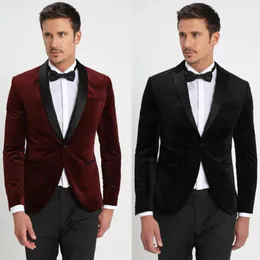 Ternos masculinos 2023 chegam os smoking formal do baile masculino um botão preto/vinho jantar vermelho traje de veludo blazer 2 peças