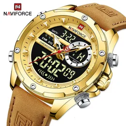 Armbandsur Naviforce Luxury Originalklockor för män Casual Sport Chronograph Alarm Quartz armbandsur läder Vattentät digital klocka 9163 230215