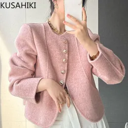 Jackets femininas lusahiki causal lã de moda sólida mulher revestimento coreano de outono inverno jaqueta elegante chique doce oneck manga longa fora de moda 230215