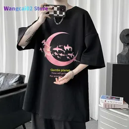 Men's T-Shirts Men's T-Shirts New moon pattern cotton short-sleeved t-shirt men's plus size half-sleeve bottoming shirt loose t-shirt 021523H