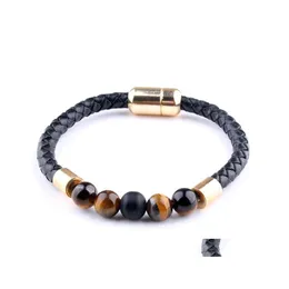 Perlenstränge Hübsche Mode Persönlichkeit Armband Farbe Achat Tigerauge Leder Männer und Frauen Paar Großhandel Beautif Stone Drop Dhmzd