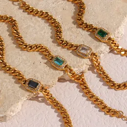 Set di gioielli da sposa di alta qualità placcato oro 18 carati catena cubana AAA zirconi naturali collane bracciali gioielli impermeabili in acciaio inossidabile per le donne 230215
