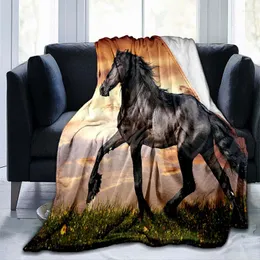 Blankets Horse Galloping Blanket Animal Flannel 3D Art Decor Print White Cover Sofa Beds Throw