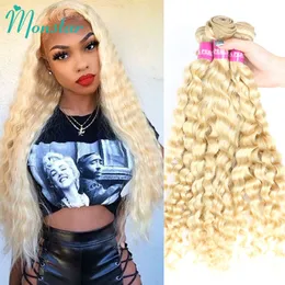 Wigs in pizzo Monstar 613 Malaysian Curly Human Weave Bundle da 28 pollici Remy Deep Wave Platinum Blonde 1 3 4 Deals 230214
