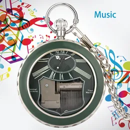 Zegarki kieszonkowe przezroczyste szkło muzyczne zegarek kieszonkowy Swan Lake Melody Music Watch Antique wiselant Pocket Treakpiece Vintage Quartz Watches Prezent 230214