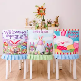 Easter Chair Back Cover Bunny Eggs Home Spring Farmhouse Decor Washable Removable Easter Kitchen Decoration