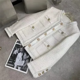 Womens White Tweed Short Jacket Elegant O Neck Single
