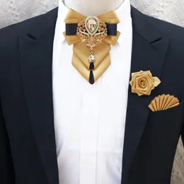 Bow Ties Luxury Bow Tie Brosch Pocket Handduk Set Men's High-End Jewelry Gift Fashion British Korean Men Wedding Accessories 230215