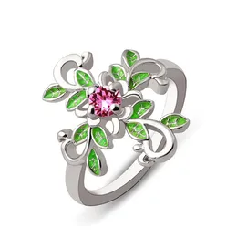 Band Rings Green Leaves Cross For Women Female Inlaid Red Crystal Ring Ladies Wedding Engagement Bridal Jewelry Luxury Gold Sier Dro Dhsah