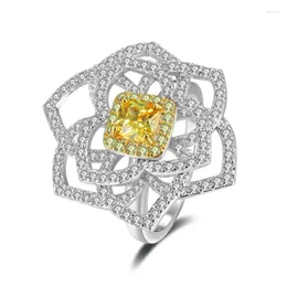 Кольца-кластеры Кольца-гиперболы для женщин S925 Sterling Fine Jewelry Rose Flower Luxury Cubic Zirconia Big Ring Wedding Bijoux Femme