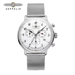 腕時計Zeppelin Watchesメンズドイツの男性はクロノグラフクォーツ時計を見る男性シンプルなビジネスカジュアルステンレススチールバンド防水時計230215