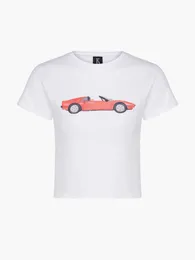 Koszulka damska 23ss Realizacja Par Women Designer T Shirt Red Car Digital Print Schodźnia tkaniny moda T-shirt krótkoczestopasowy