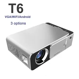 Projektörler T6 LCD Projeksiyon LED Lambası HD 3500 Lümen Taşınabilir VGA WiFi Android Versiyonu USB Desteği 4K 1080P Kırmızı Gümüş 230214