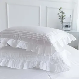 Travesseiro de travesseiro mcao elegante travesseiro sham aresta borda de cama branca algodão almofada de algodão liso de 2 lacta de renda vintage decoração de casa TJ7039 230214