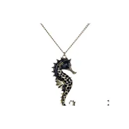 Pendant Necklaces Pendants Black Bronze Tone Metal Sea Horse Dangle Necklace Jewellery Gift Chain Drop Delivery Jewelry Dhvwm