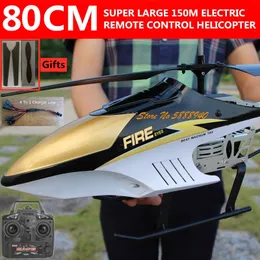 Intelligent Uav Large 80CM RC Helicopter Model 3.5CH Alloy Frame Anti-Fall All Body LED Lights 150 Meters Electric Remote Control Helicopter Toy 230214
