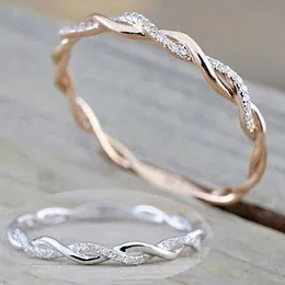 Bandringar 1pc Delikat guld silverfärg Twined Vine Infinity Rings for Women Simple Fashion White Zircon Bridal Engagement Wedding Ring G230213