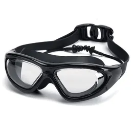 Schwimmbrille, großer Rahmen, mit Ohrstöpsel, HD-transparente Brille, Anti-Beschlag, Silikon, wasserdicht, für Männer und Frauen, Schwimmbrille für Erwachsene 230215