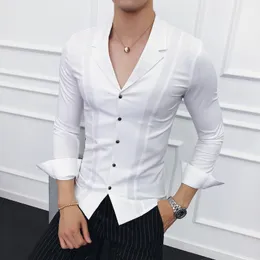 メンズカジュアルシャツブランド服の男性高品質スプリングロングリーエレブの男性VneckスリムフィットビジネスプラスサイズS4XL 230214