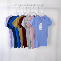 Lu Yoga T Shirts Swiftlys Tech 1.0レディーススポーツウェアレディースショートスリーフTシャツ水分湿気フリースハイエラスティックフィットネスファッションティールーメン