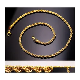 Chains Hip Hop 18K Gold Plated Stainless Steel M Twisted Rope Chain Womens Choker Necklace For Men Hiphop Jewelry Gift In Bk Drop De Dhwps