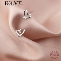 WANTME 925 Sterling Silver Hollow Chic Sweet Romantic Love Heart Small Stud Earrings for Women Fashion Korean Teen Party Jewelry 2105072144