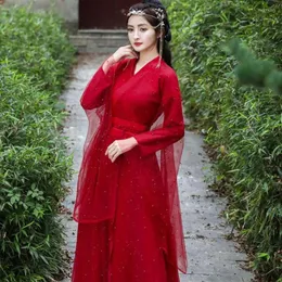 Stage Wear Oriental Ancient Red Hanfu Dress Woman Chinese Traditional Dance Costumes Elegant Fairy Folk Performance Clothing