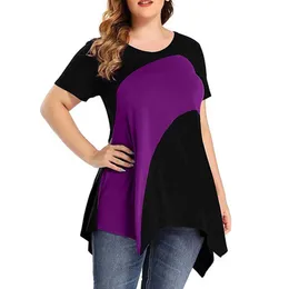 T-shirt taglie forti da donna 5XL 6XL Top taglie forti per donna Camicetta casual estiva manica corta T-shirt Moda elegante camicetta cucita multicolore a contrasto 230215