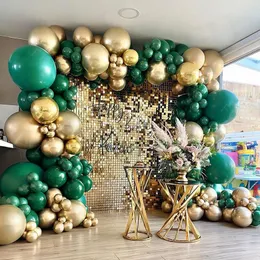 その他のイベントパーティーはグリーンゴールドバルーンアーチ4Dラウンドフォイルバルーンガーランドキット最初の1つの誕生日ジャングル装飾装飾230215
