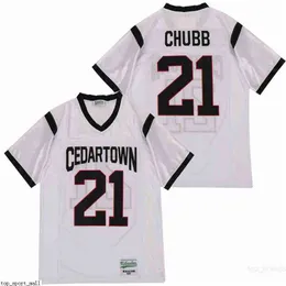 Hot Men Football Cedartown High School 21 Nick Chubb Jersey Team Away Blanco Algodón puro Todo cosido Transpirable Excelente calidad como