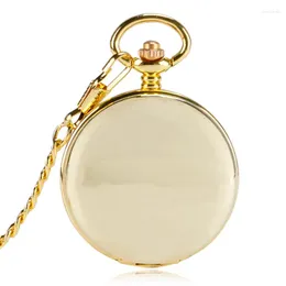 Montres de poche dorées, luxe délicat, boîtier miroir lisse Unique, Double cadran squelette Transparent, Fob mécanique automatique