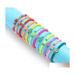 Braccialetti Charm Kinds Friut Charms Bracciale Set di gioielli Summer Beach Colorf Polymer Clay Disc Elastica per Don Delivery Delivery Dhdml