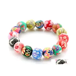 Braccialetti con ciondoli Bracciale Bangle Ly Polymer Clay Flower Colorf Round Beads Drop Delivery Jewelry Dh1Er