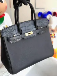 Top 9a Togo Togo Chegamento/Alligator Bolsa de Couro Socialite Bola de Designer Mulher com Horse e Lock Silk Lock e Hardware de Prata