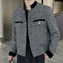 メンズジャケット2023秋のヴィンテージカラーコントラスタンテス格子縞のパッチワークボンバージャケット韓国ストリートウェアソーシャルクラブ衣装男